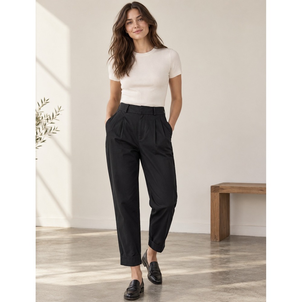 Everlane TENCEL Way-High Taper Pants Women's 6 Black Pleated Ankle Trouser